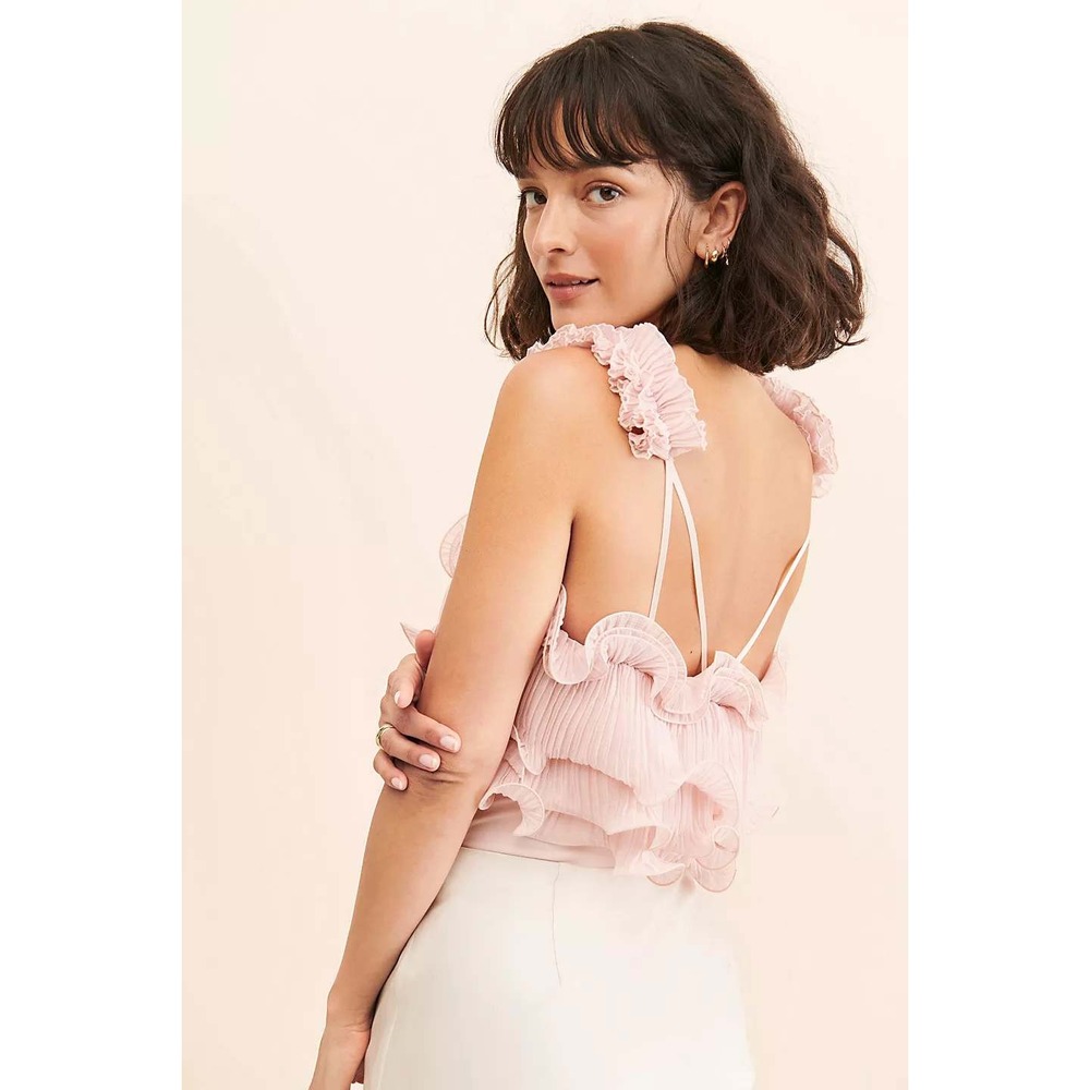 Free People For The Frill Of It Bodysuit Pink‎ Ruffle Tulle Lace Size Medium - Picture 2 of 13